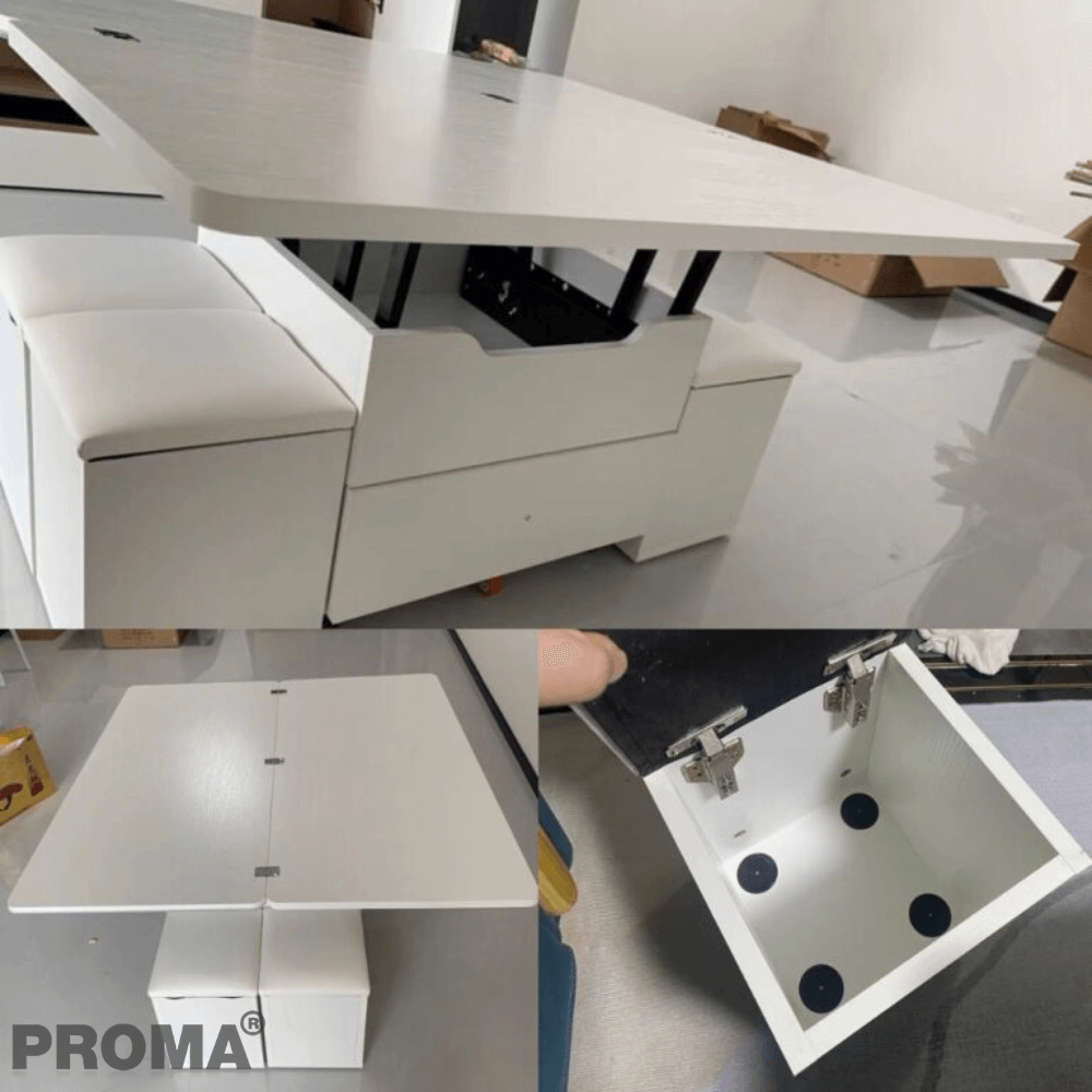 [Pre-order] โต๊ะกลางมัลติฟังก์ชันพับได้ 3in1 พร้อมเก้าอี้สตูล 4ตัว PROMA-CTB-11 สีขาว_5